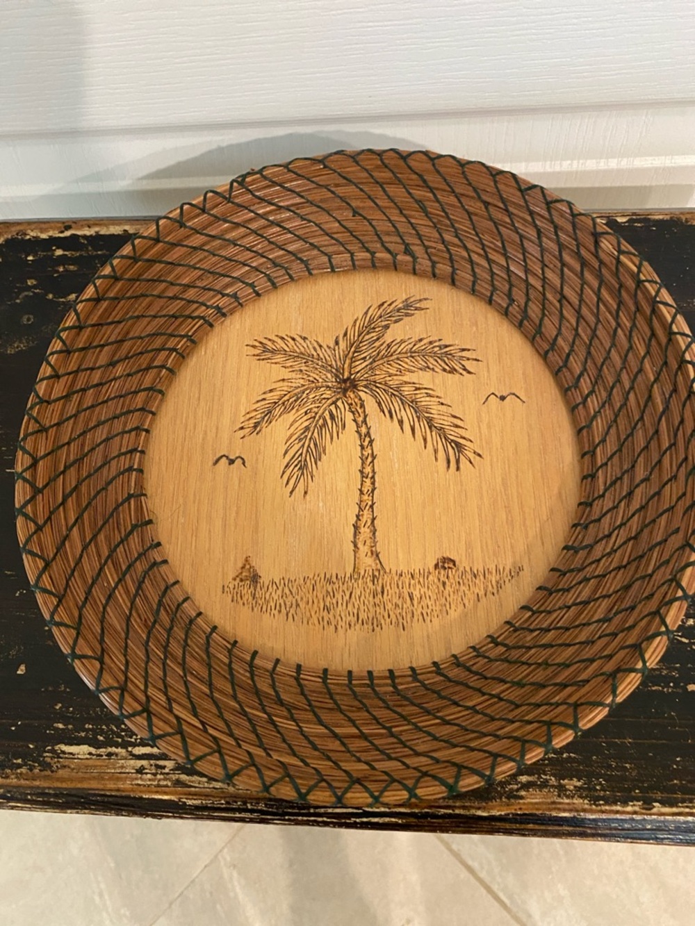 Decorative Palm Tree hand woven rattan and Wooden Charger Plate